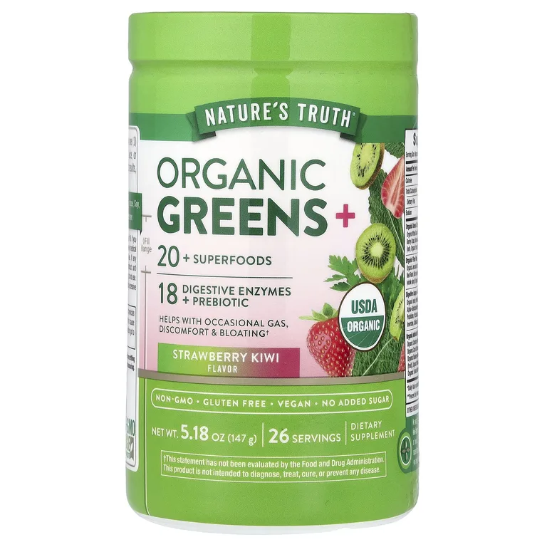 Nature's Truth, Organic Greens+, органическая зелень, с клубникой и киви, 147 г (5,18 унции)
