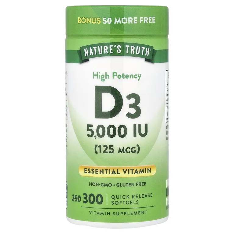 Nature's Truth, витамин D3, 125 мкг (5000 МЕ), 300 капсул с быстрым высвобождением