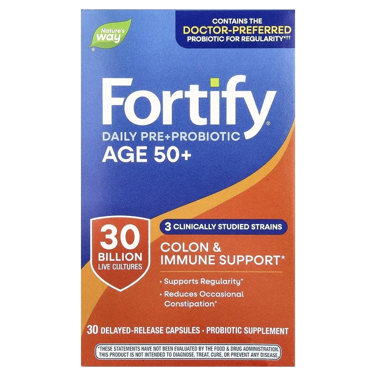Nature's Way, Fortify, ежедневная пре-добавка с пробиотиком, для взрослых 50+, 30 капсул с отсроченным высвобождением