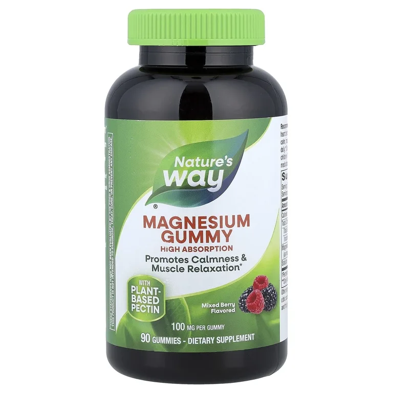 Nature's Way, жевательная таблетка с магнием, со вкусом ягодного ассорти, 100 мг, 90 жевательных мармеладок