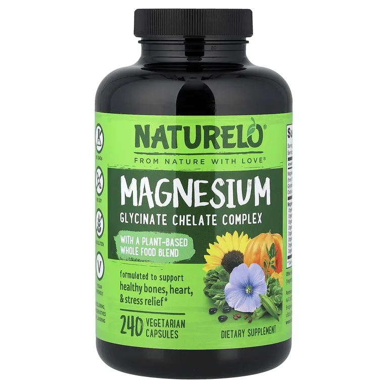 NATURELO, Комплекс глицината магния и хелата, 240 вегетарианских капсул