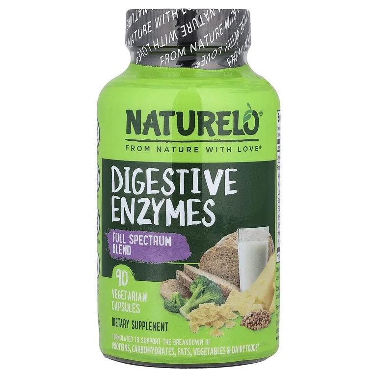 NATURELO, Пищеварительные ферменты, смесь полного спектра, 90 вегетарианских капсул