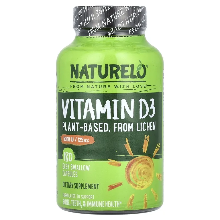NATURELO, витамин D3, 125 мкг (5000 МЕ), 180 капсул, которые легко глотать