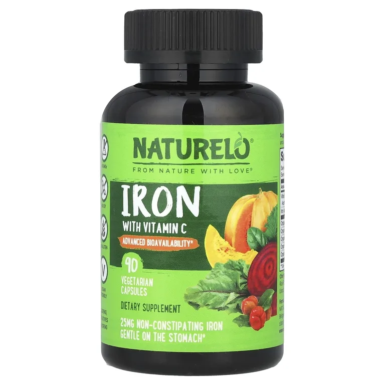NATURELO, железо с витамином C, 90 вегетарианских капсул