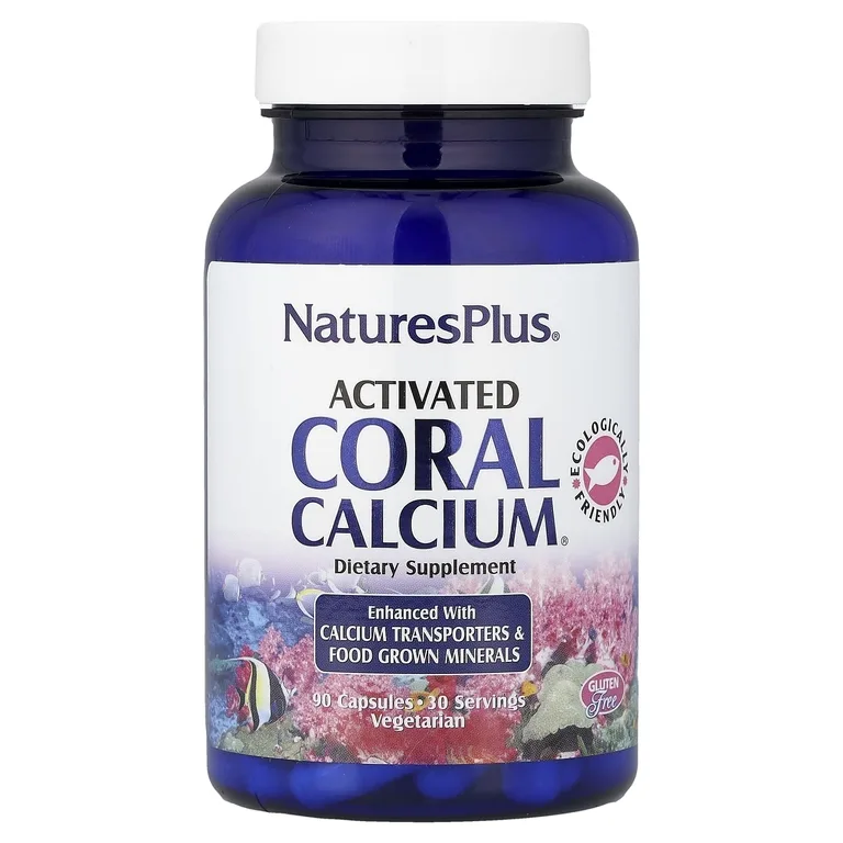 NaturesPlus, активированный коралловый кальций, 90 вегетарианских капсул