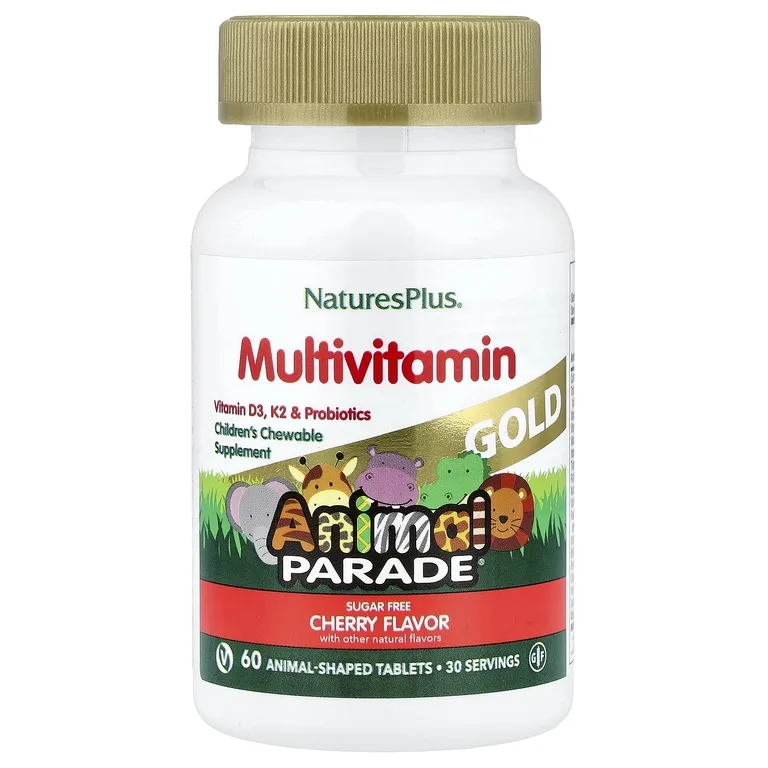 NaturesPlus, Animal Parade® Gold, жевательные мультивитамины для детей, со вкусом вишни, 60 таблеток в форме животных