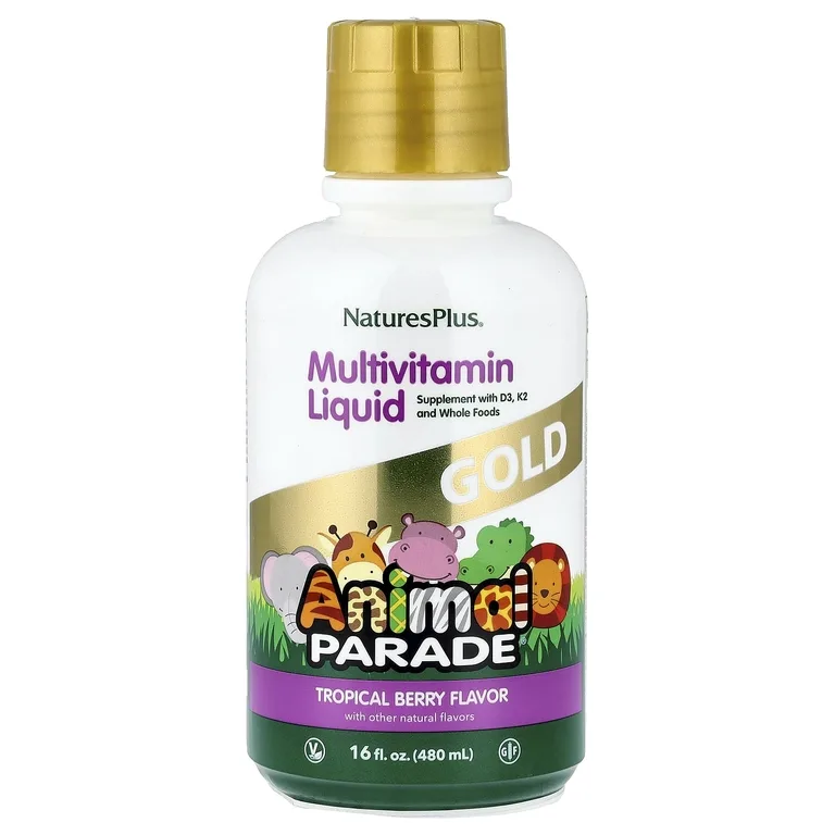 NaturesPlus, Animal Parade® Gold, жидкая мультивитаминная добавка, со вкусом тропических ягод, 480 мл (16 жидк. унций)