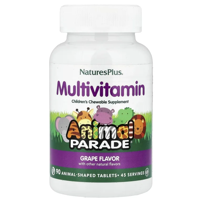 NaturesPlus, Animal Parade®, жевательные мультивитамины для детей, со вкусом винограда, 90 таблеток в форме животных