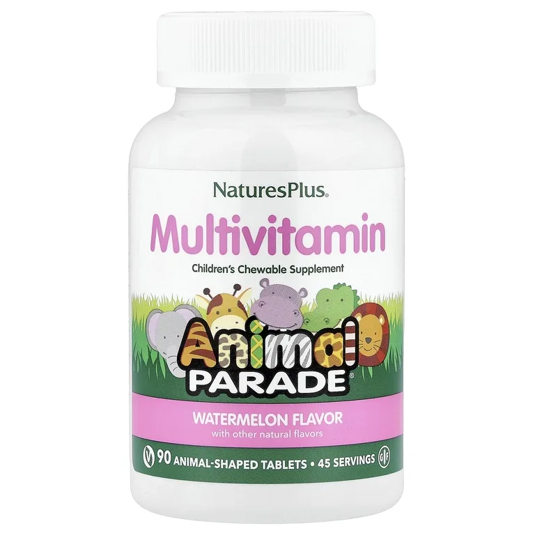 NaturesPlus, Animal Parade®, жевательные мультивитамины для детей, со вкусом арбуза, 90 таблеток в форме животных