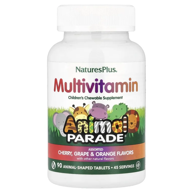 NaturesPlus, Animal Parade®, жевательные мультивитамины для детей, со вкусом вишни, винограда и апельсина, 90 таблеток в форме животных