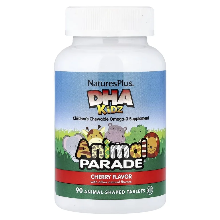 NaturesPlus, ДГК для детей, жевательная добавка с омега-3 для детей, со вкусом вишни, 90 таблеток в форме животных