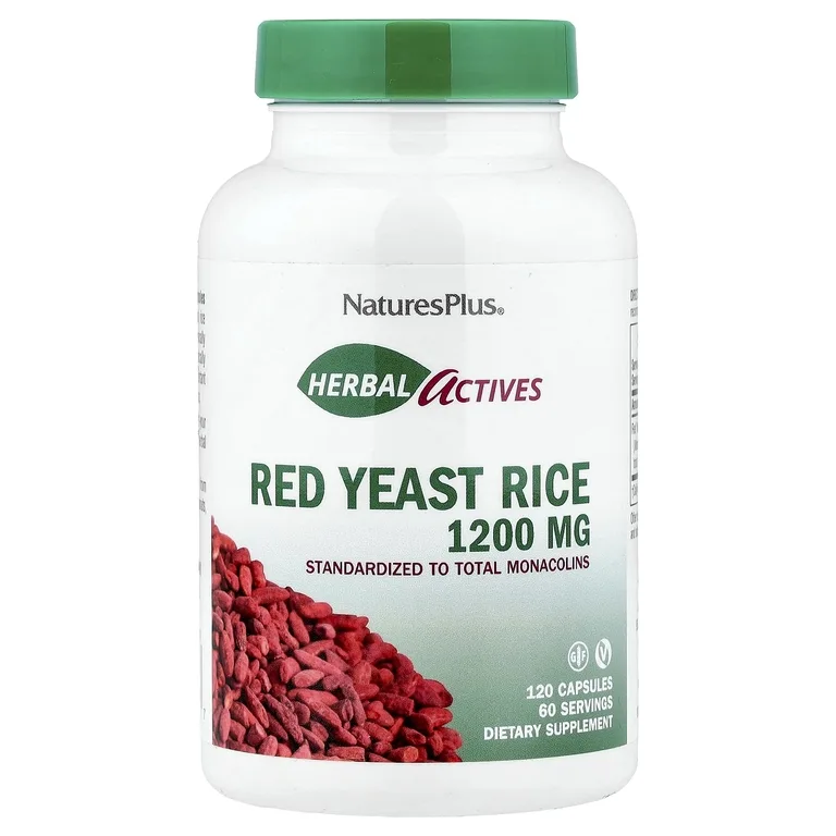 NaturesPlus, Herbal Actives, красный ферментированный рис, 120 капсул (600 мг в 1 капсуле)