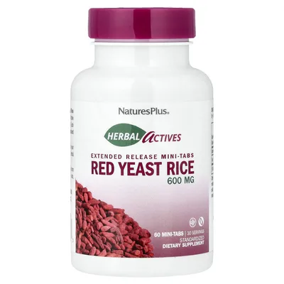 NaturesPlus, Herbal Actives, красный ферментированный рис, 60 мини-таблеток (300 мг в каждой)