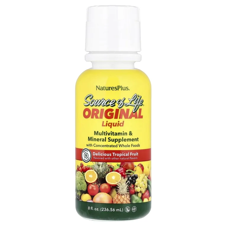 NaturesPlus, Источник жизни® оригинальная жидкая мультивитаминная и минеральная добавка, вкусные тропические фрукты, 236,56 мл (8 жидк. унций)