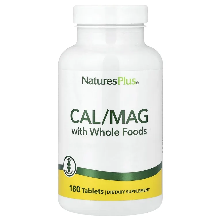 NaturesPlus, кальций и магний с цельнопищевыми ингредиентами, 180 таблеток