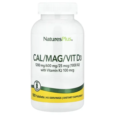 NaturesPlus, комплекс с кальцием, магнием, витаминами D3 и К2, 180 таблеток