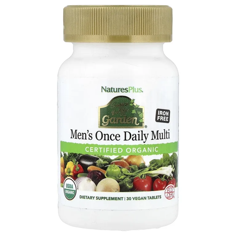 NaturesPlus, органические мультивитамины для мужчин, одна таблетка в день, без железа, 30 веганских таблеток