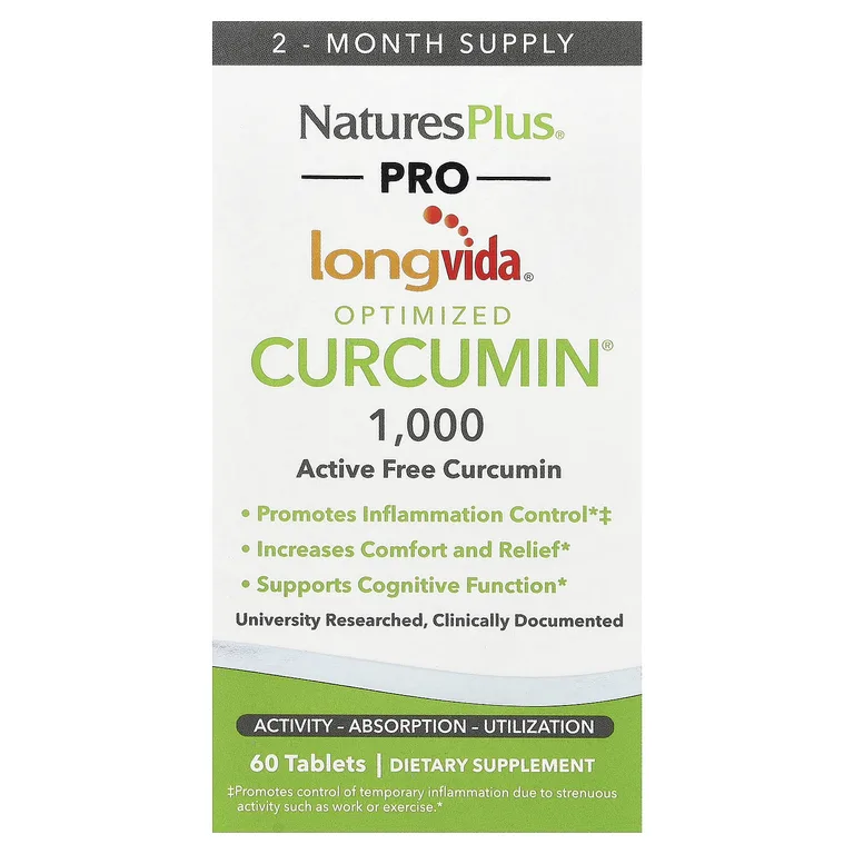 NaturesPlus, Pro Longvida® оптимизированный куркумин1000, 1000 мг, 60 таблеток