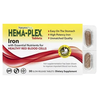 NaturesPlus, витаминно-минеральная добавка с железом, 30 таблеток медленного высвобождения