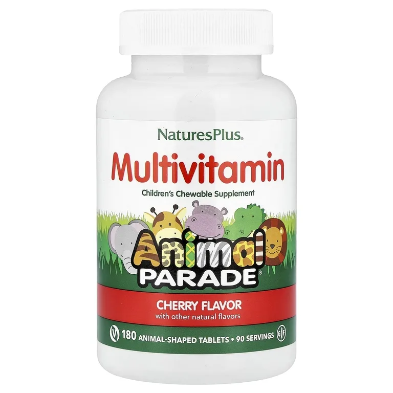 NaturesPlus, жевательные мультивитамины для детей, со вкусом вишни, 180 таблеток в форме животных