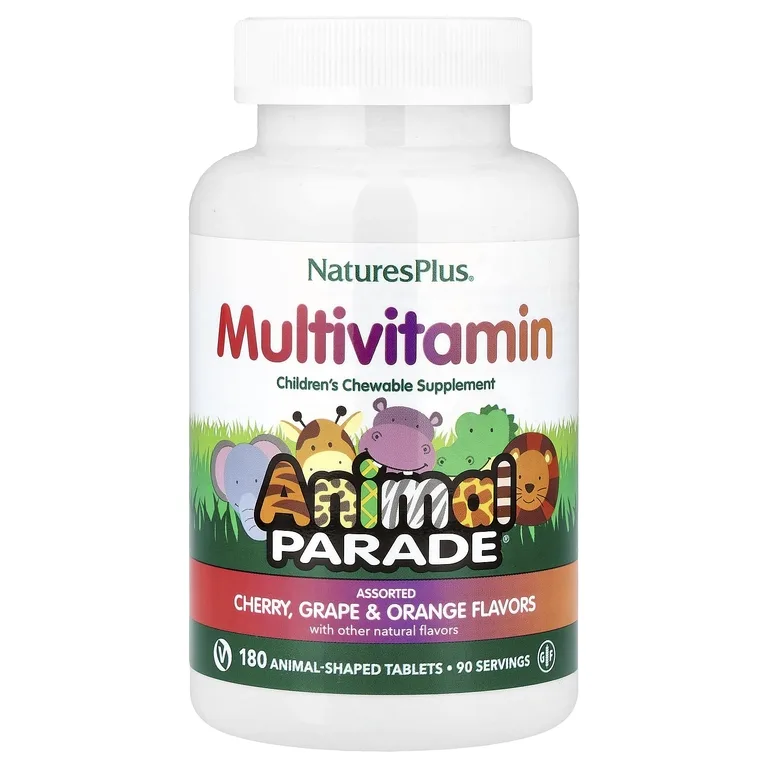 NaturesPlus, жевательные мультивитамины для детей, вишня, виноград и апельсин, 180 таблеток в форме животных