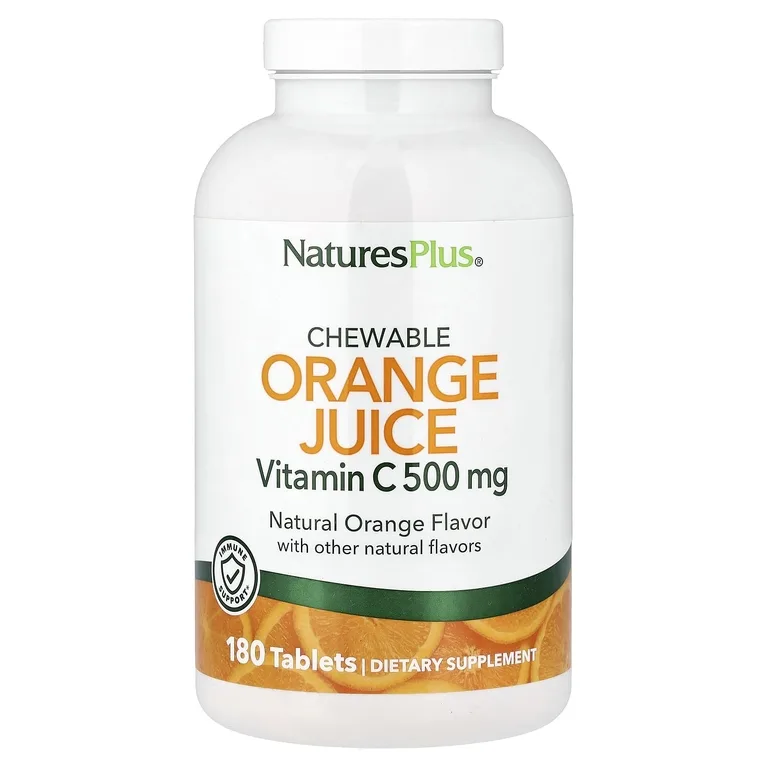 NaturesPlus, жевательный апельсиновый сок, витамин C, натуральный апельсин, 180 таблеток