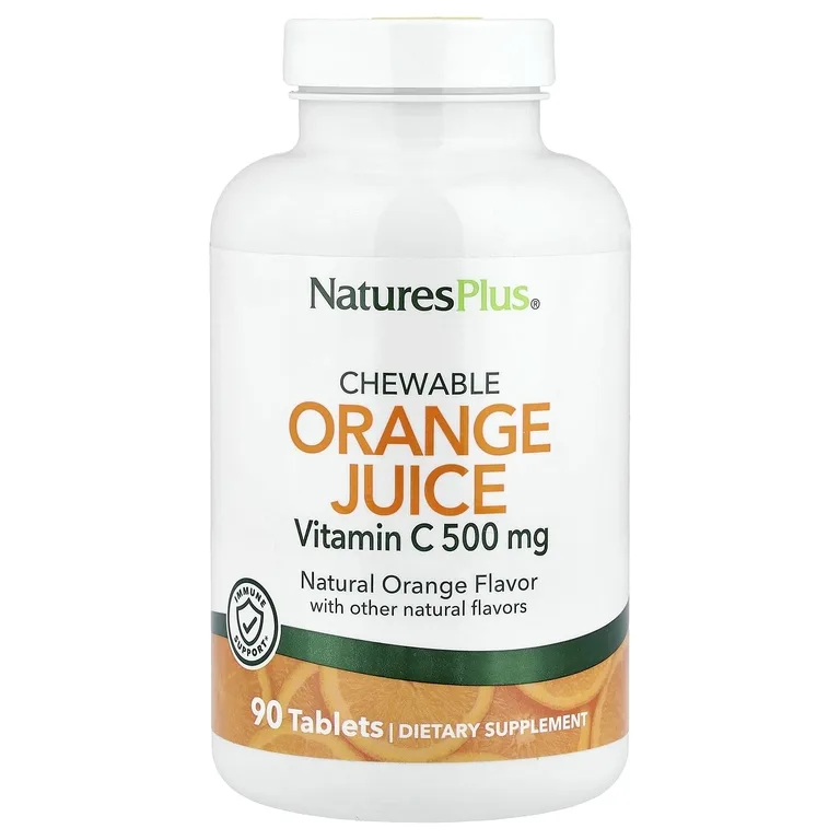 NaturesPlus, жевательный апельсиновый сок, витамин C, натуральный апельсин, 90 таблеток
