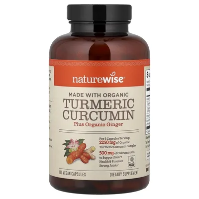NatureWise, куркумин из органической куркумы, 180 веганских капсул