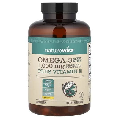 NatureWise, омега-3 с витамином E, лимон, 180 капсул