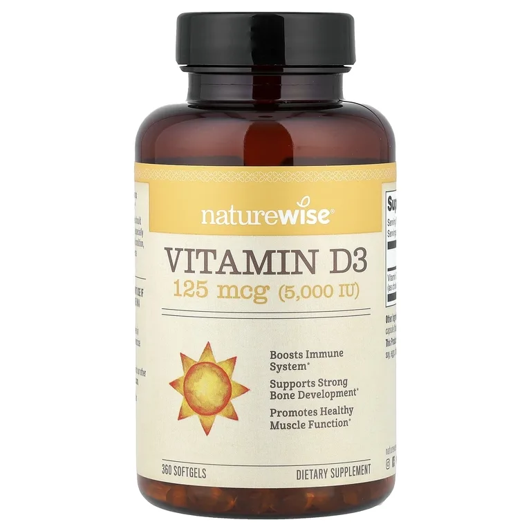 NatureWise, витамин D3, 125 мкг (5000 МЕ), 360 капсул