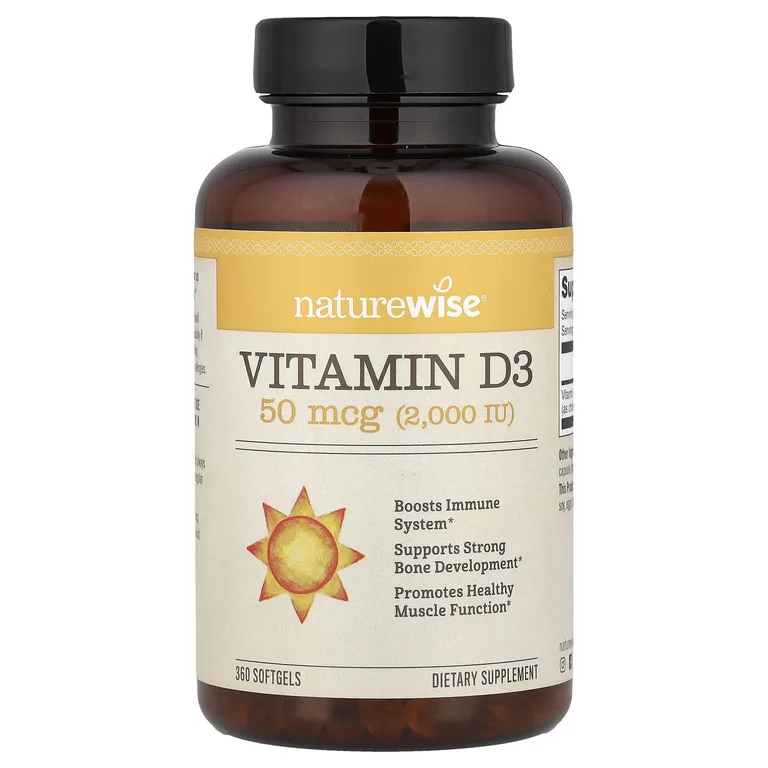NatureWise, витамин D3, 50 мкг (2000 МЕ), 360 мягких таблеток
