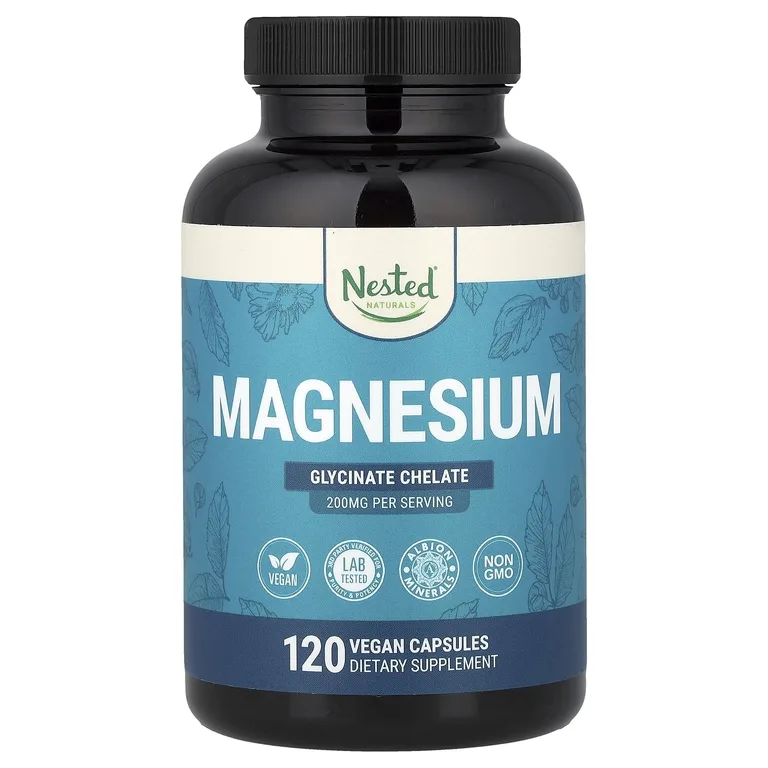 Nested Naturals, магний, хелатный глицинат, 120 веганских капсул (100 мг в 1 капсуле)