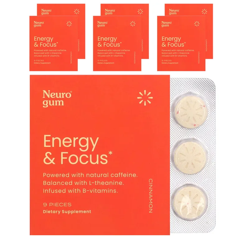 NeuroGum, Energy & Focus, корица, 6 пакетиков по 9 шт.