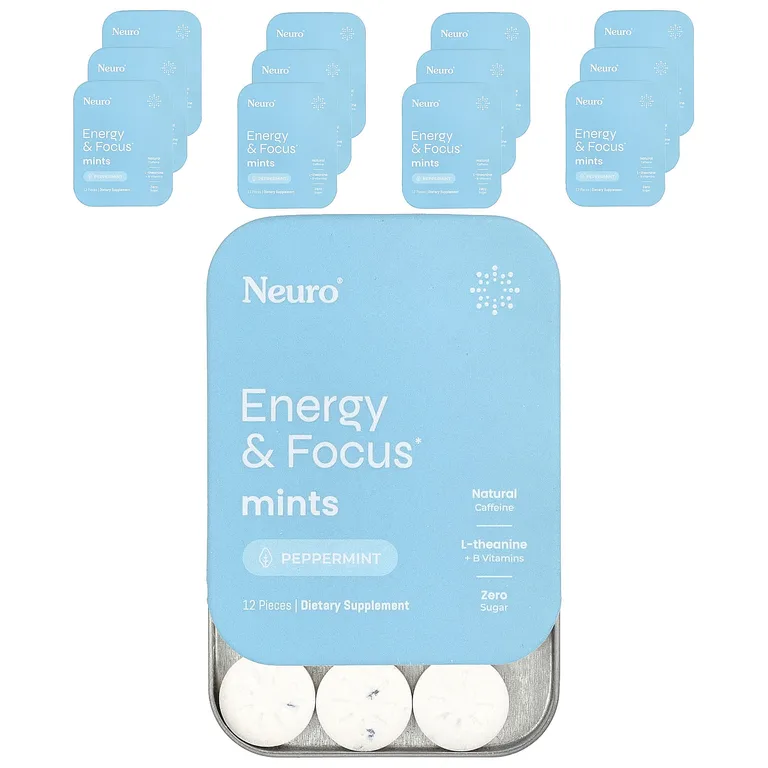 NeuroGum, мятные конфеты для энергии и концентрации, перечная мята, 12 пакетиков по 12 шт.