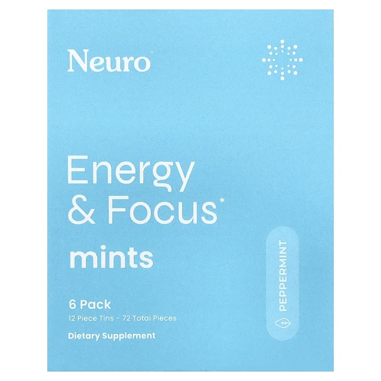 NeuroGum, мятные конфеты, энергия и концентрация, перечная мята, 6 пакетиков по 12 шт.