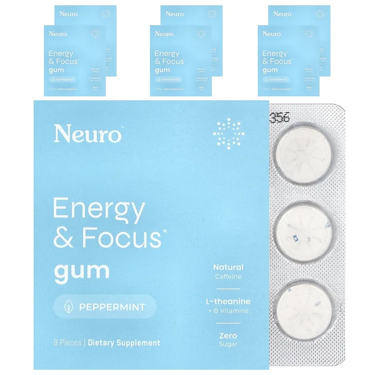 NeuroGum, жевательная резинка для энергии и концентрации, со вкусом перечной мяты, 6 пакетиков по 9 шт.