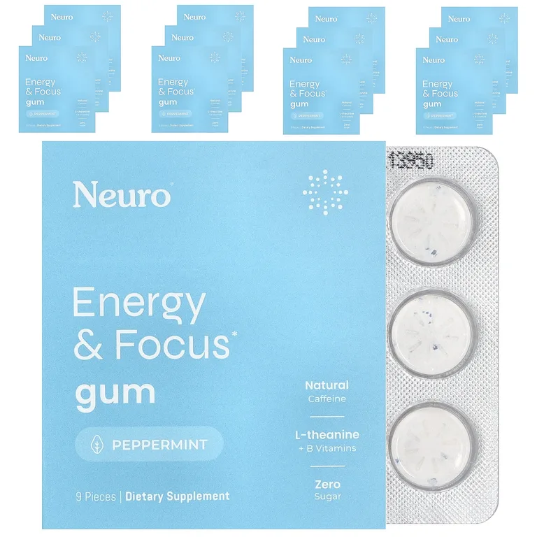 NeuroGum, жевательная резинка для энергии и концентрации, со вкусом перечной мяты, 12 упаковок по 9 шт.