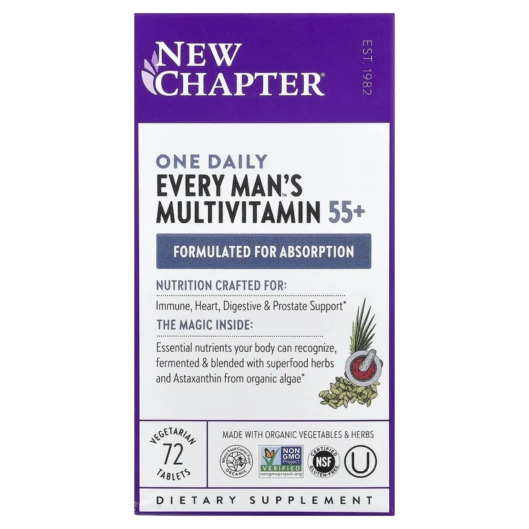 New Chapter, мультивитамины для мужчин 55+, 72 вегетарианские таблетки