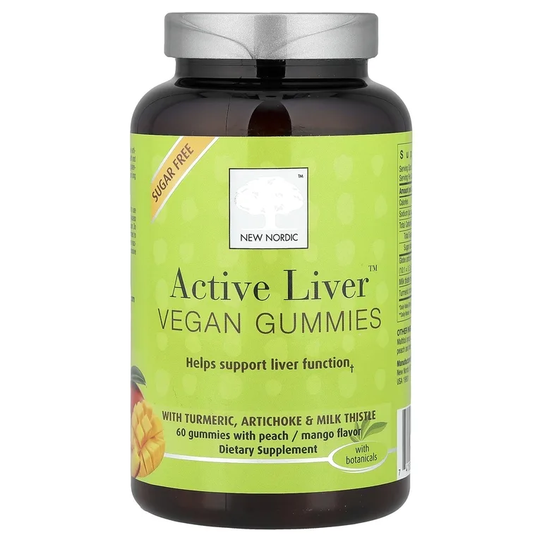 New Nordic, Active Liver™, веганские жевательные таблетки, со вкусом персика и манго, 60 жевательных таблеток