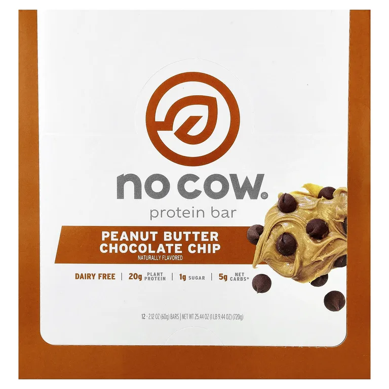 No Cow, Протеиновый батончик, шоколадная крошка с арахисовой пастой, 12 батончиков по 60 г (2,12 унции)