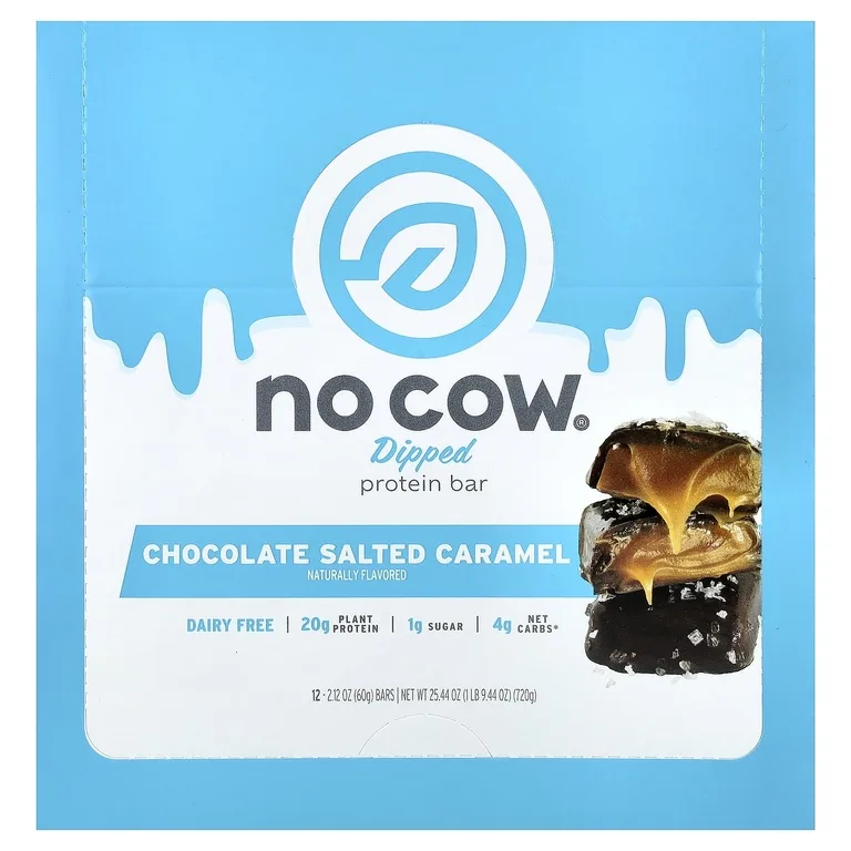 No Cow, протеиновый батончик в глазури, шоколад с соленой карамелью, 12 батончиков по 60 г (2,12 унции)