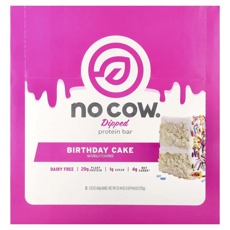 No Cow, протеиновый батончик в глазури, со вкусом праздничного торта, 12 батончиков по 60 г (2,12 унции)
