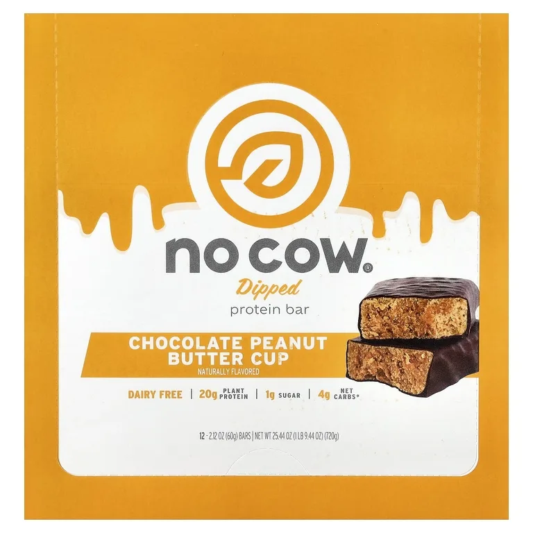 No Cow, протеиновый батончик в глазури, со вкусом шоколада и арахисовой пасты, 12 шт. по 60 г (2,12 унции)