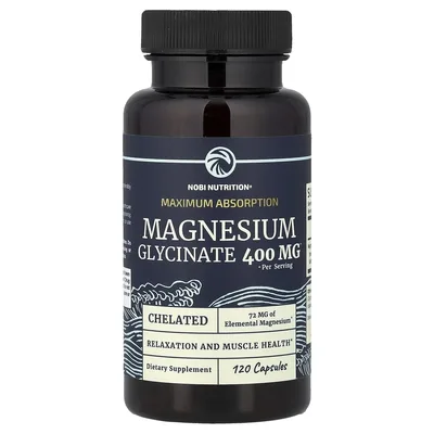 Nobi Nutrition, Глицинат магния, максимальное усвоение, 120 капсул (200 мг на капсулу)