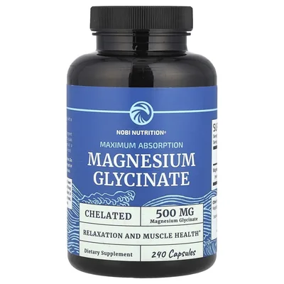 Nobi Nutrition, глицинат магния в хелатной форме, максимальное усвоение, 240 капсул (250 мг в 1 капсуле)