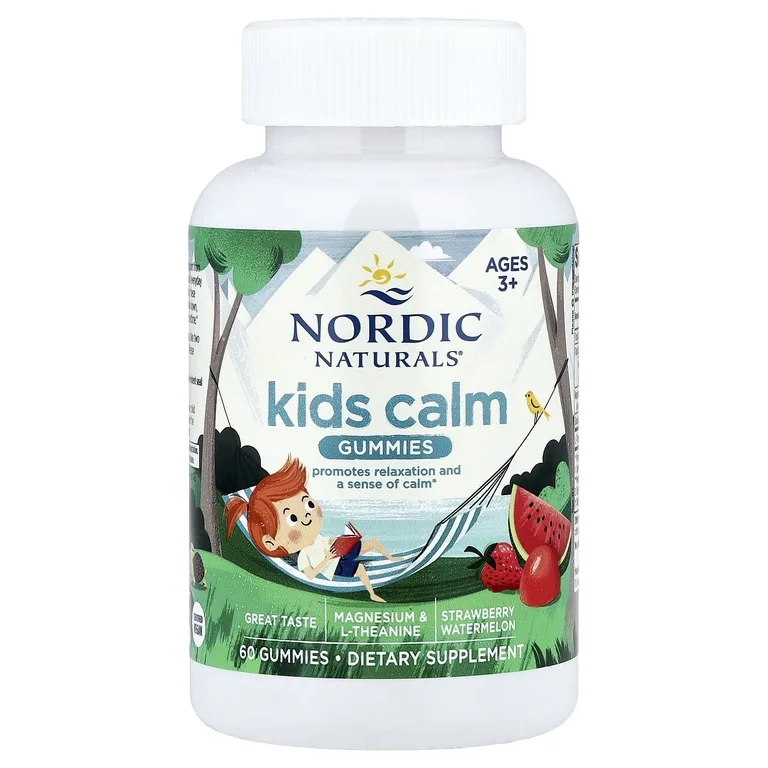 Nordic Naturals, Kids Calm, жевательные таблетки, для детей от 3 лет, со вкусом клубники и арбуза, 60 жевательных таблеток