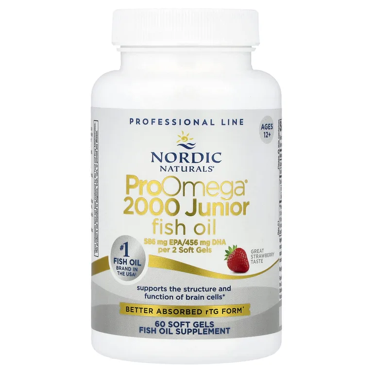 Nordic Naturals, омега-3 2000 для детей и взрослых, клубника, 60 желатиновых капсул