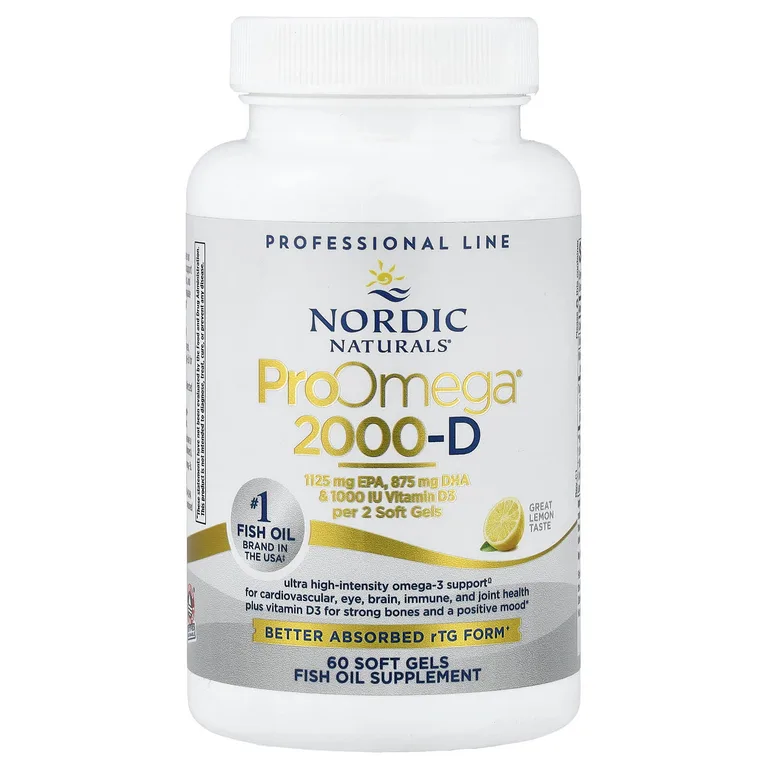 Nordic Naturals, омега-3 2000 с витамином Д, Лимон, 60 желатиновых капсул