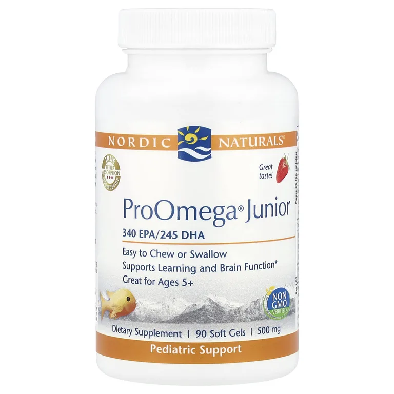 Nordic Naturals, омега-3, для детей от 5 лет, клубника, 90 желатиновых капсул (340 мг в 1 капсуле)