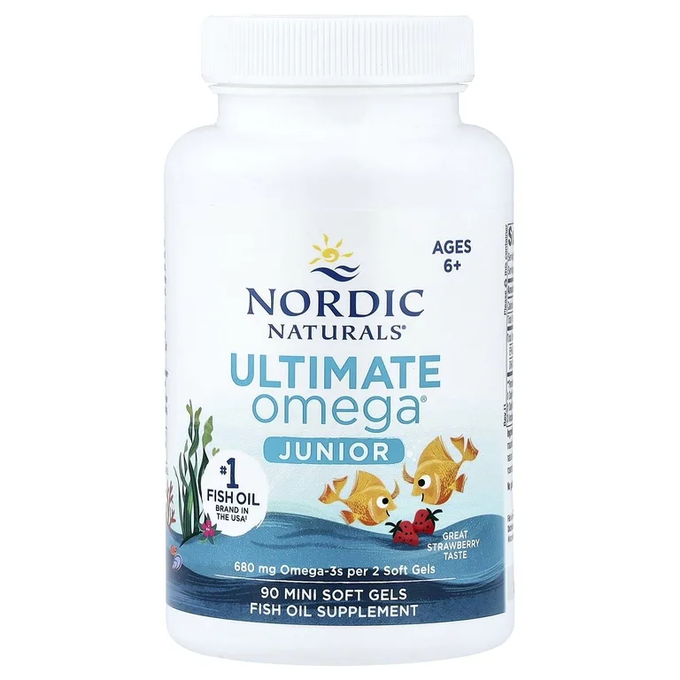 Nordic Naturals, омега-3 для детей от 6 лет, со вкусом клубники, 90 желатиновых мини-капсул (340 мг в 1 капсуле)
